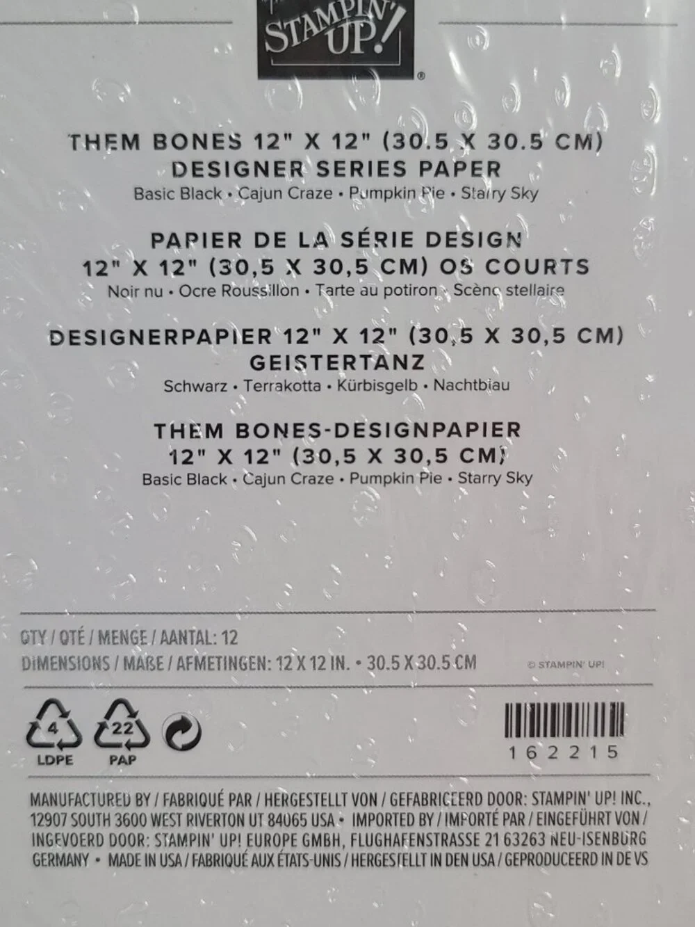 Stampin Up Them Bones DSP 12x12 and Coordinating Cardstock Bundle